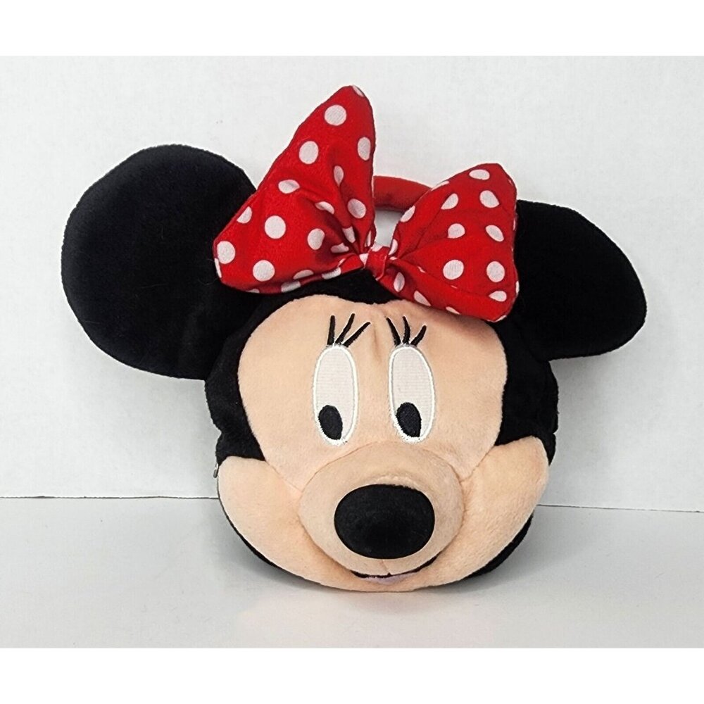 Disney Minnie Mouse Head Plush Coin Purse Clutch Gift Bow Bag Red Handle 9" x 9"